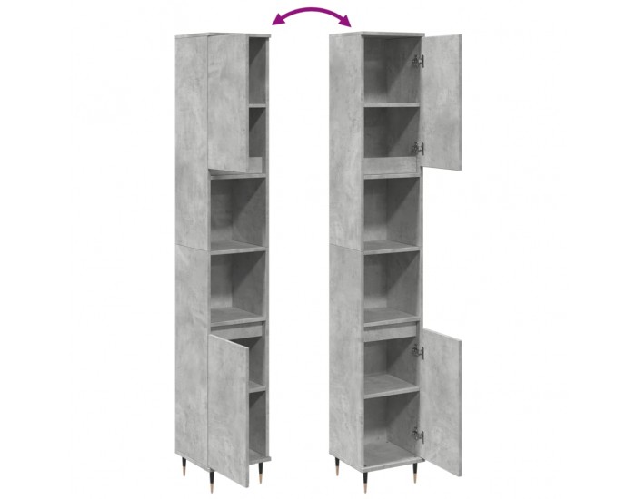 Sonata H Шкаф за баня, бетонно сив, 30x30x190 см, инженерно дърво