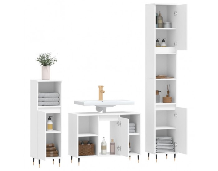 Sonata H Комплект мебели за баня от 3 части, бял, инженерно дърво