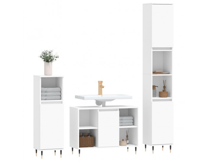 Sonata H Комплект мебели за баня от 3 части, бял, инженерно дърво