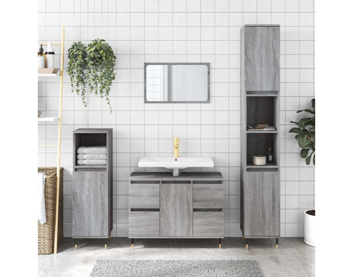 Sonata H Шкаф за баня, сив сонома, 80x33x60 см, инженерно дърво