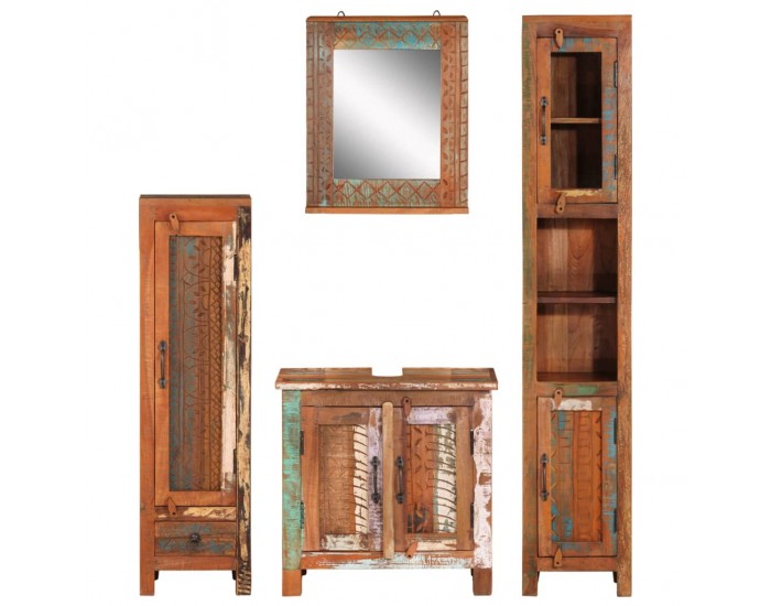 Sonata H Комплект мебели за баня 4 части масивна регенерирана дървесина