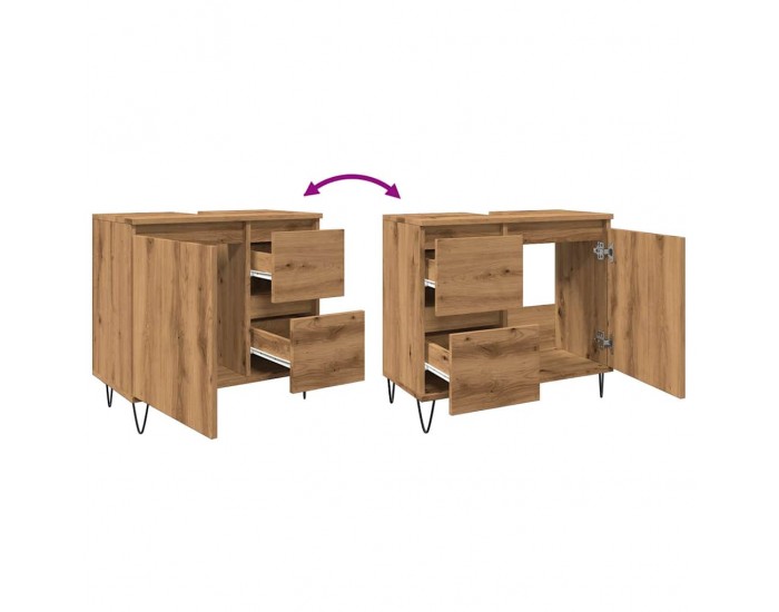 Sonata H Шкаф за мивка за баня, дъб артизан, 65x33x60см, инженерно дърво