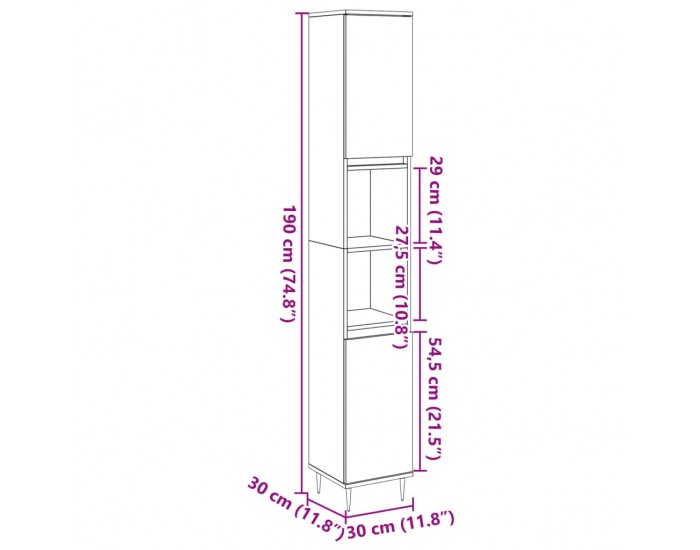 Sonata H Шкаф за баня, старо дърво, 30x30x190 см, инженерно дърво