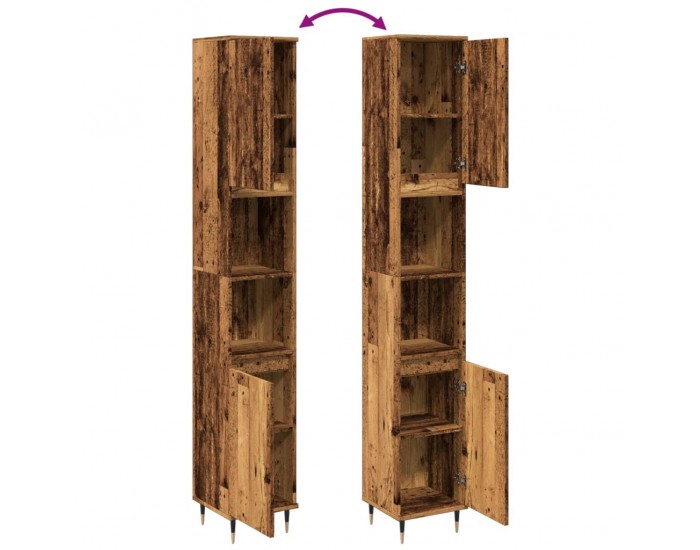 Sonata H Шкаф за баня, старо дърво, 30x30x190 см, инженерно дърво