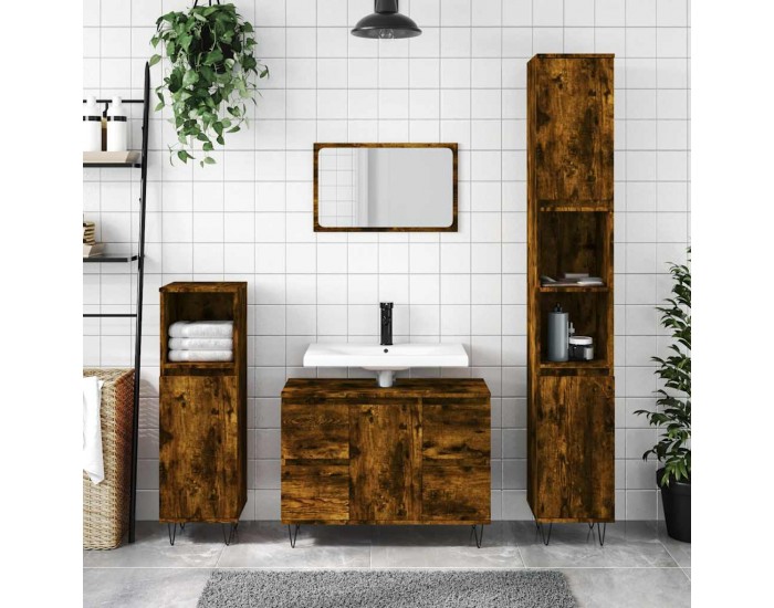 Sonata H Шкаф за баня, опушен дъб, 80x33x60 см, инженерно дърво