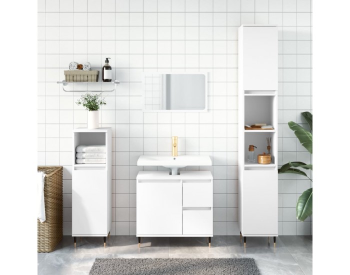 Sonata H Шкаф за баня, бял, 30x30x190 см, инженерно дърво