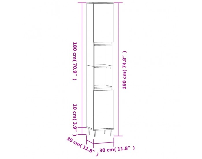 Sonata H Шкаф за баня, бял, 30x30x190 см, инженерно дърво