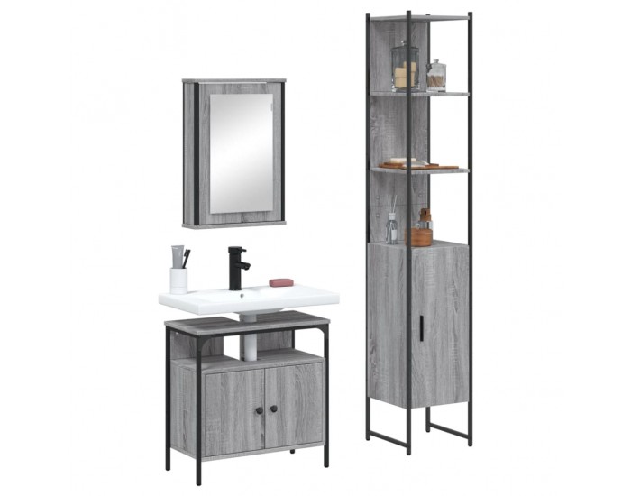 Sonata H Комплект мебели за баня от 3 части сив сонома инженерно дърво