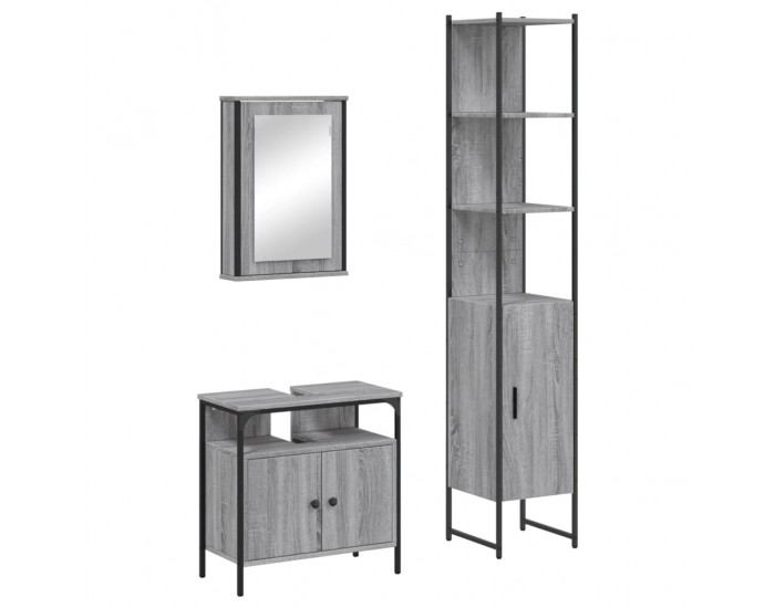 Sonata H Комплект мебели за баня от 3 части сив сонома инженерно дърво