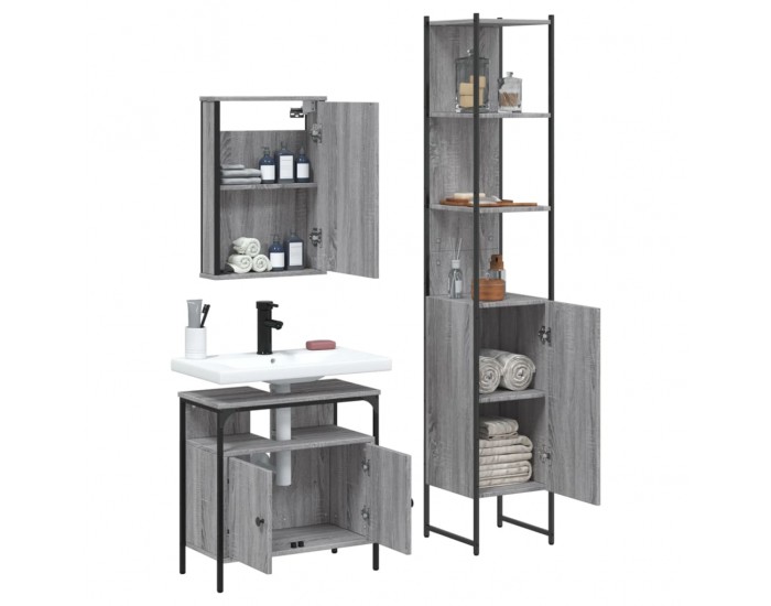 Sonata H Комплект мебели за баня от 3 части сив сонома инженерно дърво
