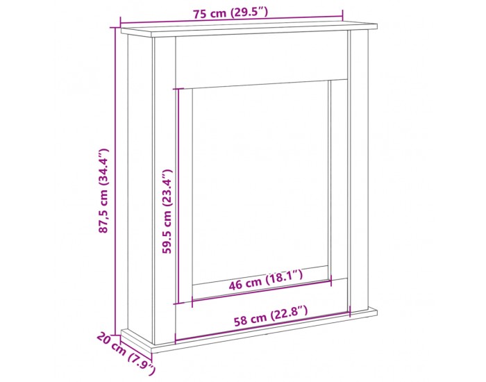 Sonata H Облицовка за камина старо дърво 75x20x87,5 см инженерно дърво