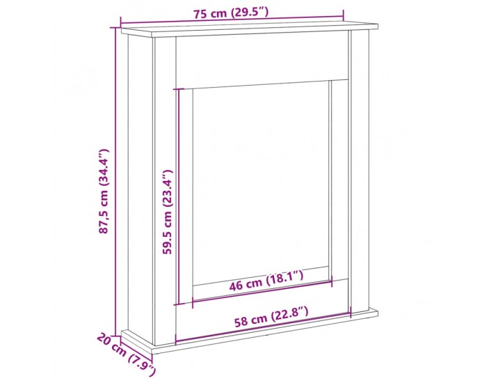 Sonata H Облицовка за камина сив сонома 75x20x87,5 см инженерно дърво