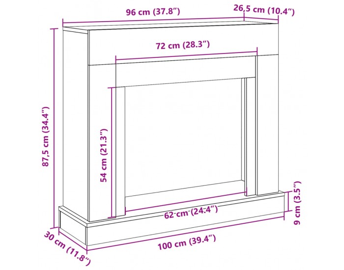 Sonata H Облицовка за камина, черна, 100x30x87,5 см, инженерно дърво