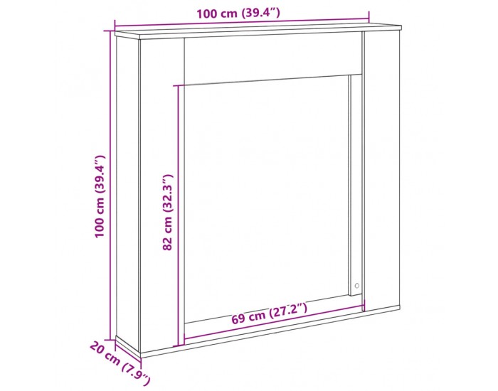 Sonata H Облицовка за камина сив сонома 100x20x100 см инженерно дърво