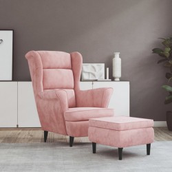 Sonata H Фотьойл Wingback с табуретка, розова, кадифе Sonata H Фотьойл Wingback с табуретка, розова, кадифе - Фотьойли