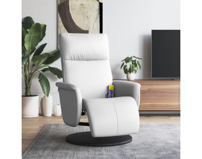 Sonata H Масажен реклайнер стол с опора за крака, бял, изкуствена кожа