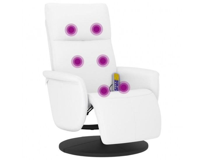 Sonata H Масажен реклайнер стол с опора за крака, бял, изкуствена кожа