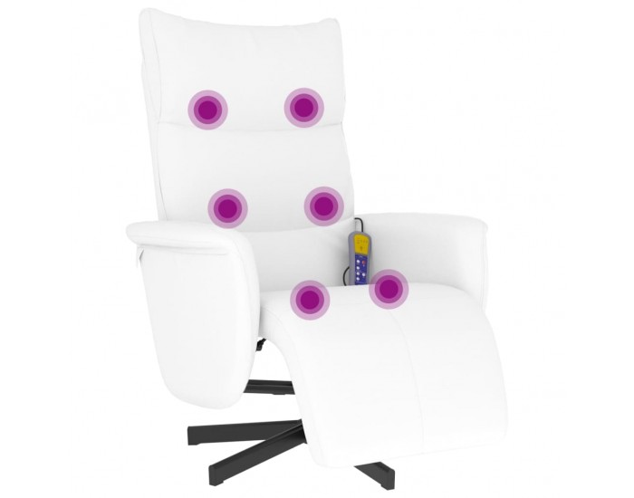 Sonata H Масажен реклайнер стол с опора за крака, бял, изкуствена кожа