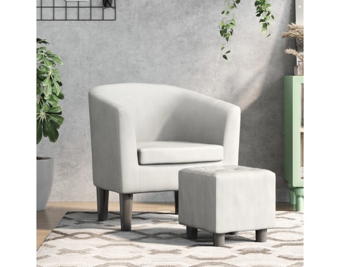 Sonata H Объл фотьойл с табуретка за крака, бял, изкуствена кожа