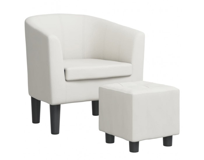 Sonata H Объл фотьойл с табуретка за крака, бял, изкуствена кожа