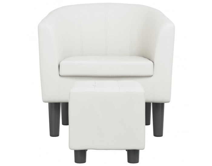 Sonata H Объл фотьойл с табуретка за крака, бял, изкуствена кожа