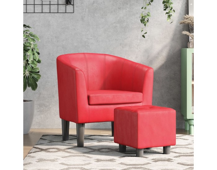 Sonata H Объл фотьойл с табуретка за крака, червени, изкуствена кожа