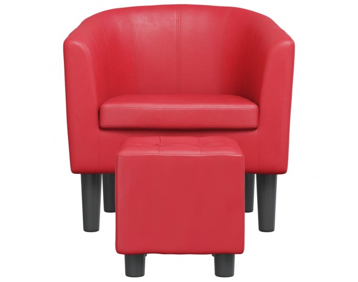 Sonata H Объл фотьойл с табуретка за крака, червени, изкуствена кожа