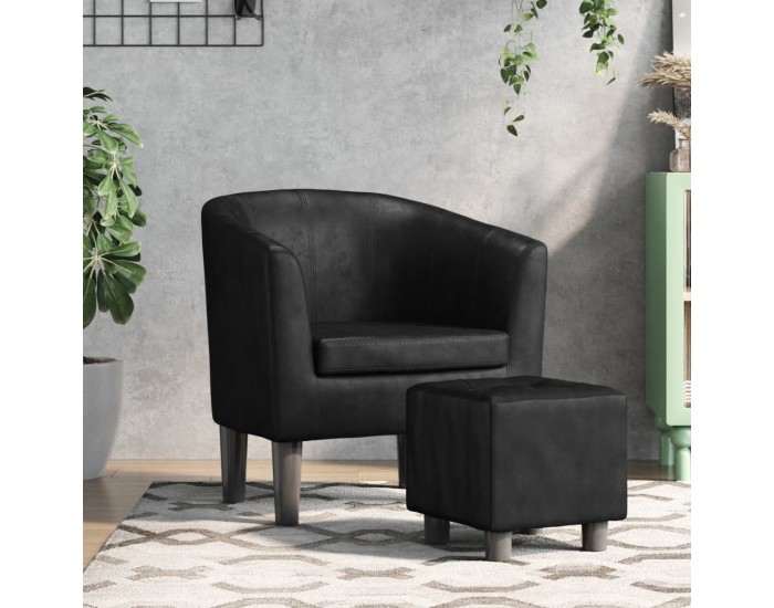 Sonata H Объл фотьойл с табуретка за крака, черен, изкуствена кожа