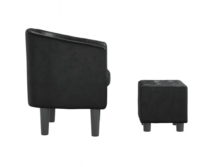 Sonata H Объл фотьойл с табуретка за крака, черен, изкуствена кожа