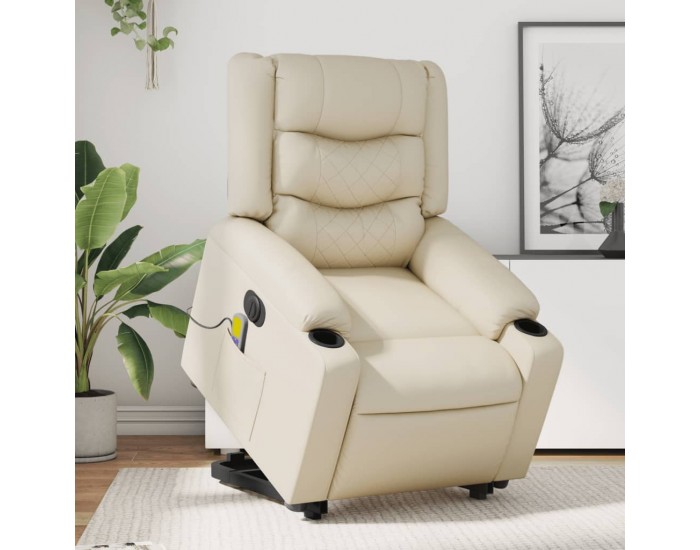 Sonata H Електрически изправящ масажен реклайнер стол, кремав, еко кожа