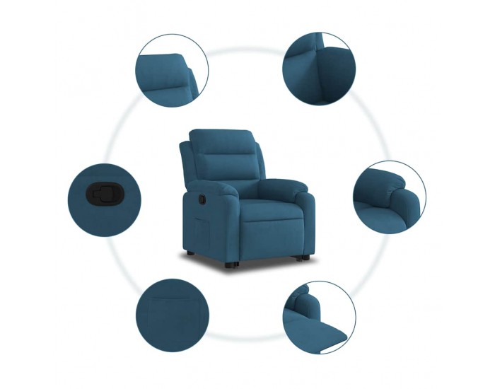 Sonata H Изправящ реклайнер стол, син, кадифе