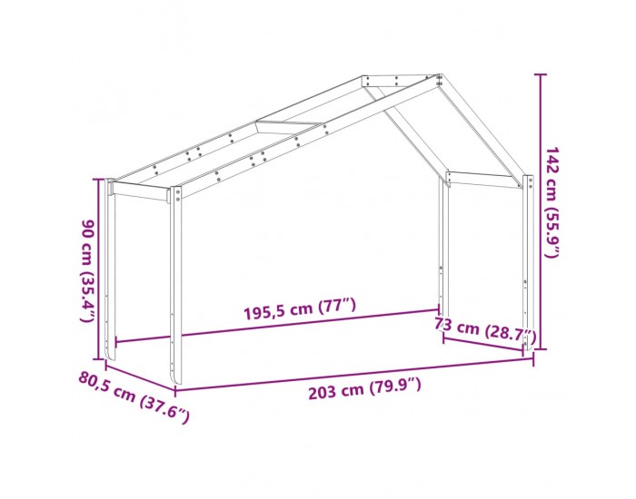 Sonata H Покрив за детско легло, бял, 203x80,5x142 см, бор масив