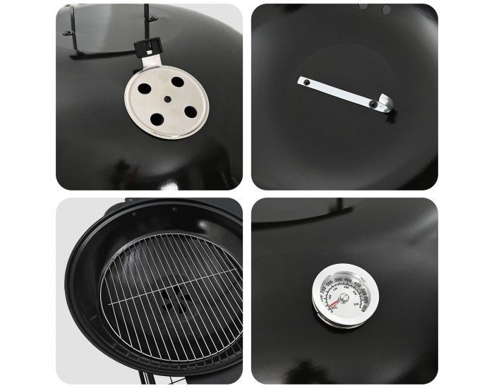 Барбекю на въглища Sonata H с количка и капак, Черно, 96x72x113 см, Метал