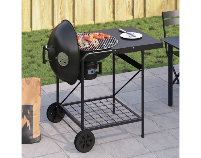 Барбекю на въглища Sonata H с количка и капак, Черно, 96x72x113 см, Метал
