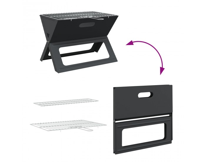 Sonata H Въгленов BBQ грил - Сгъваем, Черен, 46x30x31 см, Изработен от стомана