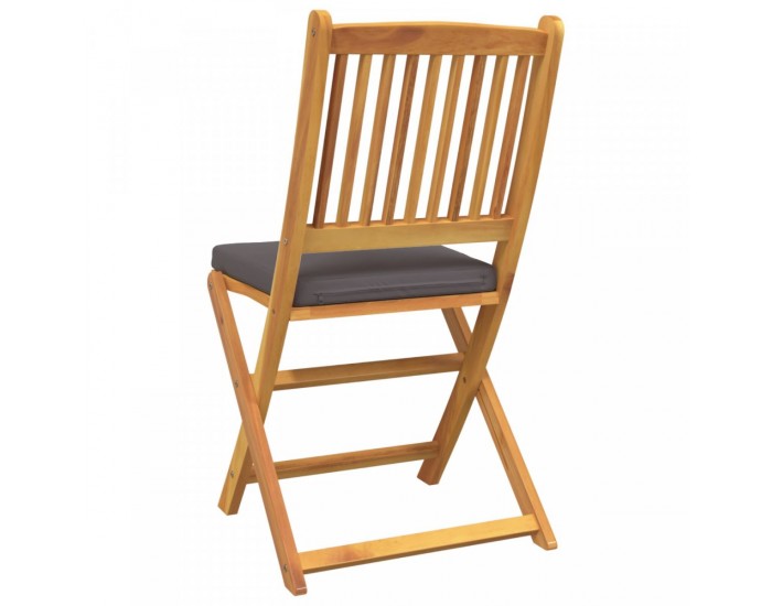 Сгъваеми градински столове Sonata H с сиви възглавници 6бр. от масивна акациева дървесина