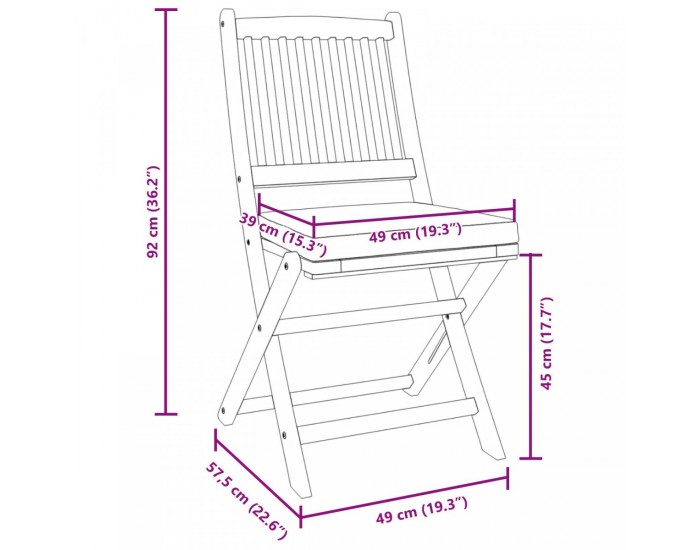 Сгъваеми градински столове Sonata H с сиви възглавници 6бр. от масивна акациева дървесина
