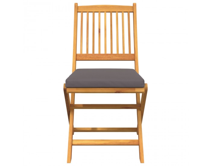 Сгъваеми градински столове Sonata H с сиви възглавници 6бр. от масивна акациева дървесина