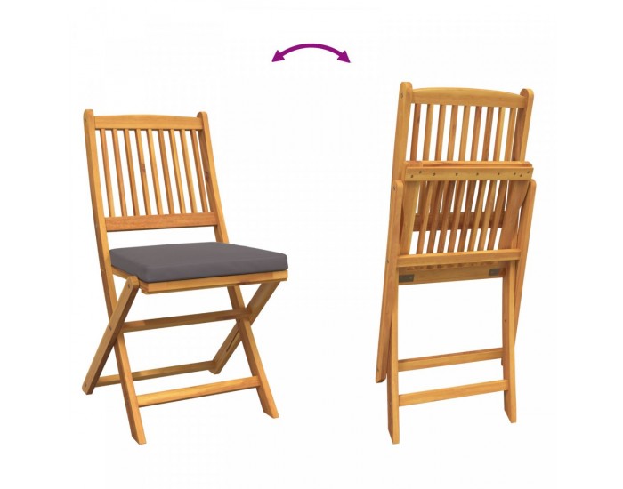 Сгъваеми градински столове Sonata H с сиви възглавници 6бр. от масивна акациева дървесина