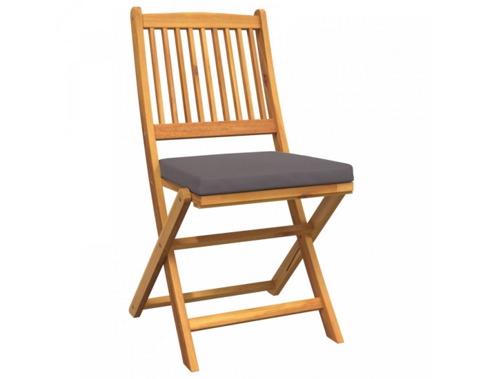 Сгъваеми градински столове Sonata H с сиви възглавници 6бр. от масивна акациева дървесина