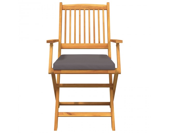 Сгъваеми градински столове Sonata H с сиви възглавници 6 броя от твърдо акациево дърво