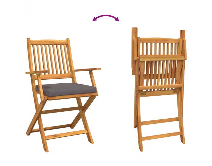 Сгъваеми градински столове Sonata H с сиви възглавници 6 броя от твърдо акациево дърво