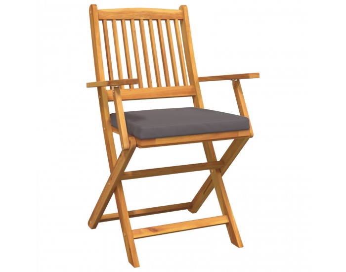 Сгъваеми градински столове Sonata H с сиви възглавници 6 броя от твърдо акациево дърво