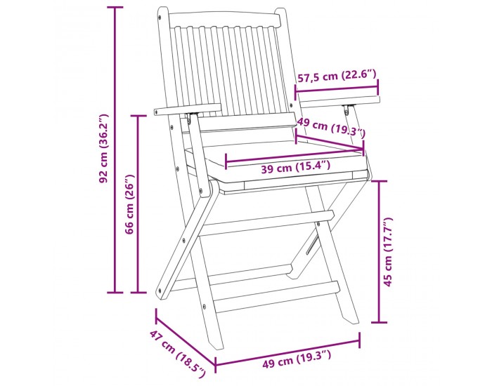 Сгъваеми градински столове Sonata H с сиви възглавници 6 броя от твърдо акациево дърво