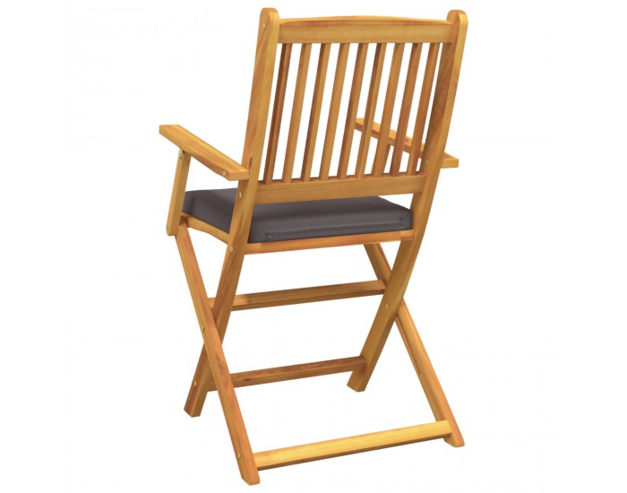 Сгъваеми градински столове Sonata H с сиви възглавници 6 броя от твърдо акациево дърво