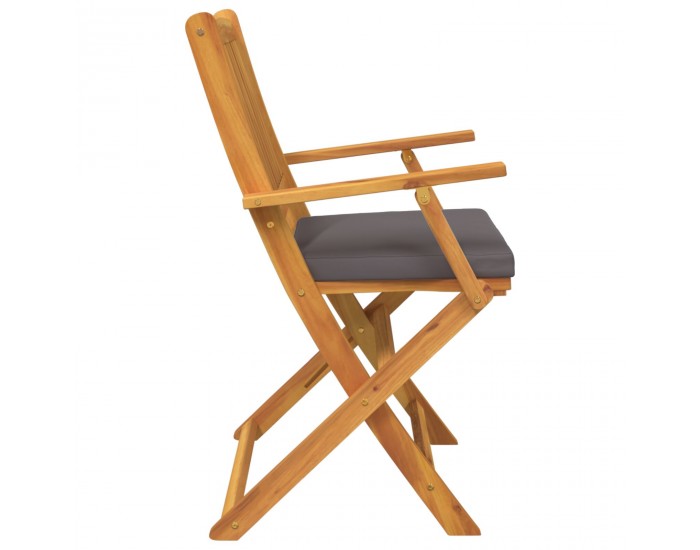 Сгъваеми градински столове Sonata H с сиви възглавници 6 броя от твърдо акациево дърво