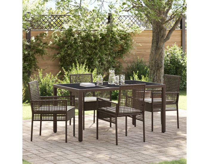 Sonata H 5 Делна градинска трапезария с възглавници Кафяво Полиратан