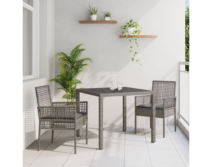 Sonata H 3-частен комплект за хранене в градината с възглавници, сив полиратан