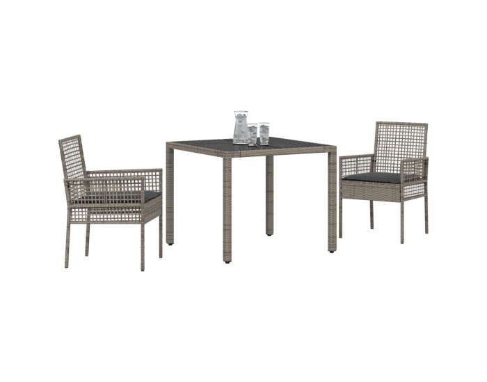 Sonata H 3-частен комплект за хранене в градината с възглавници, сив полиратан