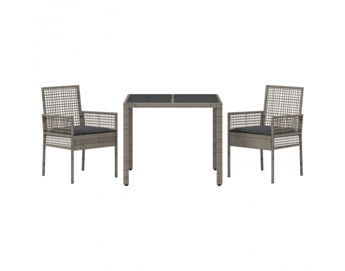 Sonata H 3-частен комплект за хранене в градината с възглавници, сив полиратан